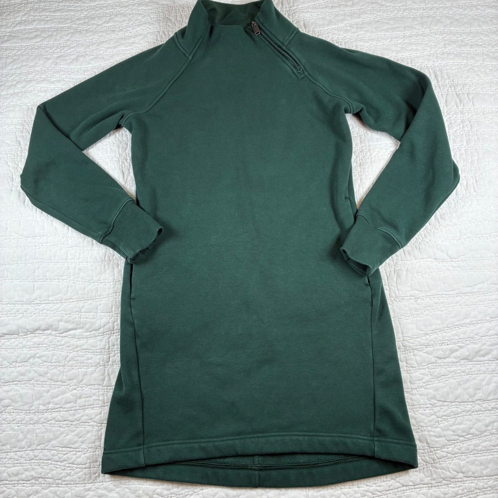 Athleta Cozy Karma Sweatshirt Dress Women XXS Green Fleece Pockets Athleisure